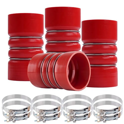 3" X 6" Silicone Charge Air Cooler Hump Hose with Clamps,4PCS Red - color: Red, size: 3" x 6"