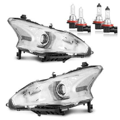 Headlights for 2013 2014 2015 Nissan Altima 4-Door - color: Chrome Housing - With H/L Beam Bulbs