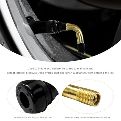 2 PCS PVR60 Valve Stem, 90-Degree Bent Brass Valve Stems with Snap-in Rubber Base, Tire Nozzle Core Compatible with Most Tubeless Tire Rim for Motorcycles Scooters ATVs