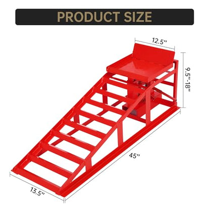 Car Ramps 12,000lbs Capacity – Heavy Duty Low Profile Steel Lift Ramps (2 Pack) with Adjustable Height 9.5" to 18" for Trucks, Trailers, SUVs & Garage Vehicle Repairs-Red