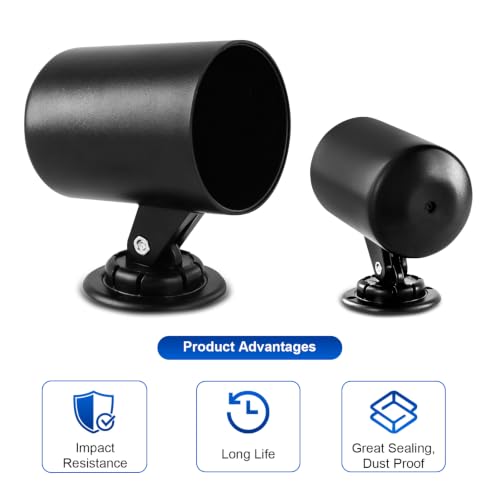 360° Swivel Single Gauge Pod Holder – Universal Fit 2-1/16" (52mm) Gauge Mount, Black ABS Plastic for Car & Truck Dash