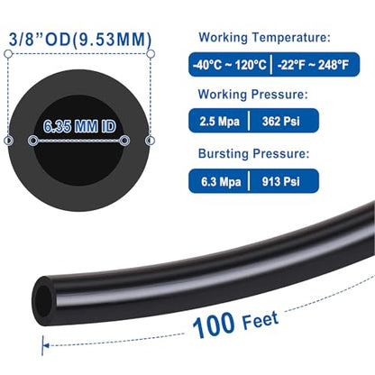 LokoCar 3/8" OD Nylon Airline 100ft DOT SAE J844 Air Brake Fluid Tube Black - size: 3/8" OD 100 Feet