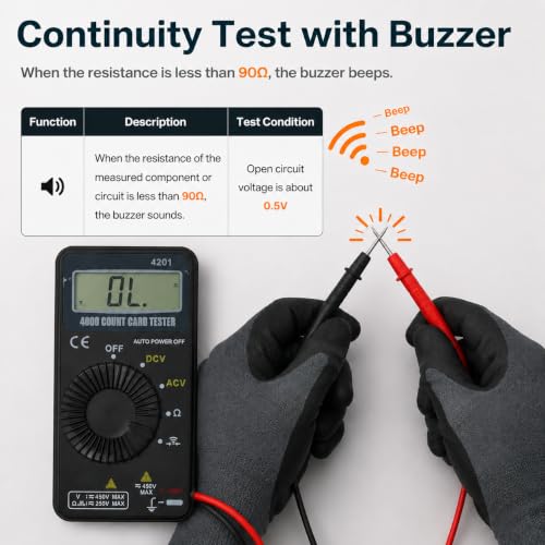 AIOMEST Digital Multimeter,Pocket Voltmeter Ohmmeter Measuring AC&DC Voltage Resistance Continuity Buzzer Diode Test, Auto Ranging Card Volt Ohm Tester DMM AI-4201