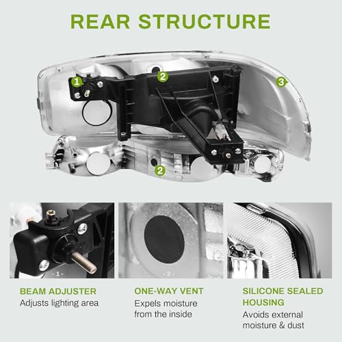 AUTOSAVER88 Headlights Assembly Compatible with 1999-2006 GMC Sierra 1500/2500, 2001-2006 Sierra 1500HD/2500HD/3500, 2000-2006 GMC Yukon XL Chrome Housing Clear Reflector - color: Chrome Housing Clear Reflector