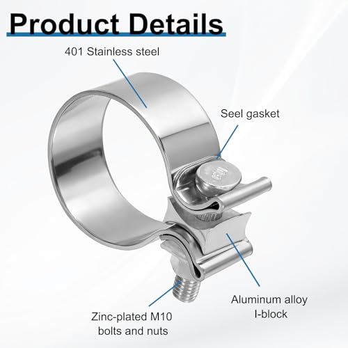 HARFINGTON 410 Stainless Steel Exhaust Clamp 2.17" Butt Joint Narrow Band Muffler Seal Exhaust Narrow Lap Butt Clamps for Pipes Mufflers Converters System Repair, Silver - size: Range 55-64 mm, Band Width 29mm