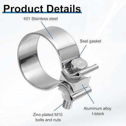 HARFINGTON 410 Stainless Steel Exhaust Clamp 2.17" Butt Joint Narrow Band Muffler Seal Exhaust Narrow Lap Butt Clamps for Pipes Mufflers Converters System Repair, Silver - size: Range 55-64 mm, Band Width 29mm