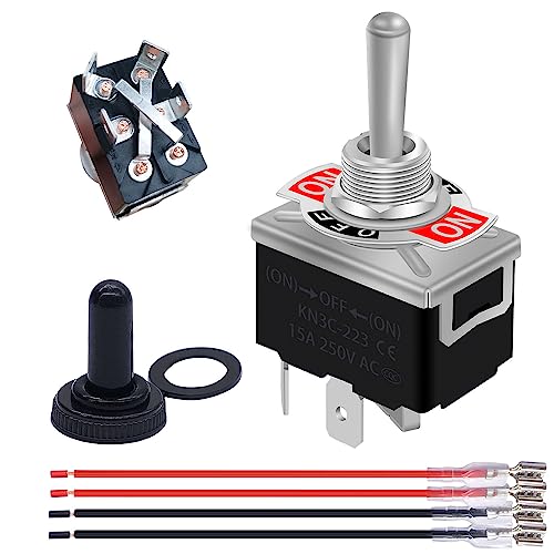 weideer Momentary Reverse Polarity Switch 12V 30A Motor Control RV Jack Switch DPDT 4 Pin (ON)-Off-(ON) Toggle Switch with Waterproof Cap Wires - color: BK-Toggle Switch-4pin, size: Momentary