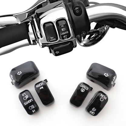 Motorcycle Hand Control Switch Button Cover Cap Kit Fit for Harley 1996-2017 VRSC Sportster,1996-2013 XL & XR,1996-2011 Dyna,1996-2010 Softail and 1998-2001 Road King Models,6pcs (Black) - color: Black
