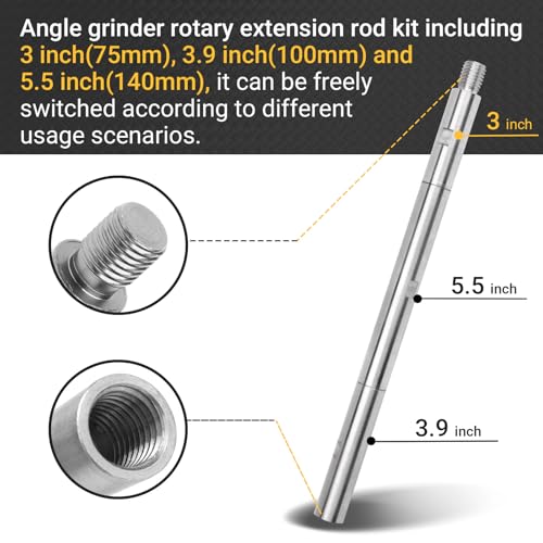 5/8"-11 Angle Grinder Extension Rod Kit, for Angle Grinder Car Polishing Machine Pads Backing Plate Electric Polisher, 3", 3.9", 5.5" Grinder Extension Shaft