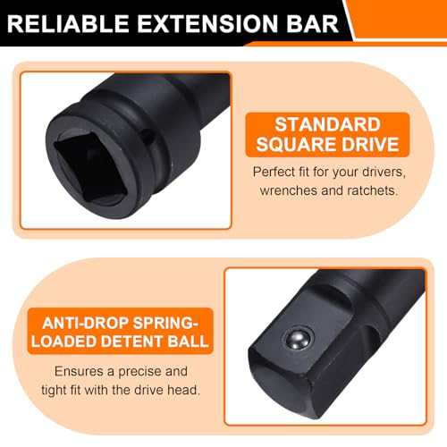 HARFINGTON Socket Extension Bar 1/2" Drive 5" Long CR-V Steel - size: 1/2" Square Drive 5" Long