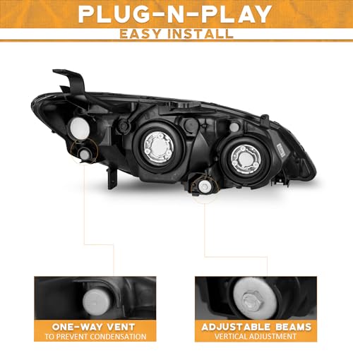 WEELMOTO Halogen Headlights Assembly for 2004-2005 Honda Civic 2/4Door - color: Clear Lens I Chrome Housing I Amber Reflector
