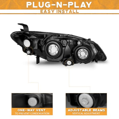 WEELMOTO Halogen Headlights Assembly for 2004-2005 Honda Civic 2/4Door - color: Clear Lens I Chrome Housing I Amber Reflector