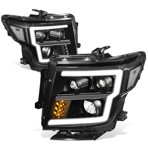 Auto Dynasty LED DRL Headlights Assembly for 2016-2024 Nissan Titan (XD) - color: Black, size: C-Style LED DRL / Halogen Low Beam