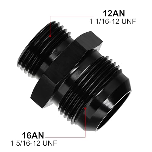 EVIL ENERGY 16AN Flare to 12AN ORB Male 2PCS Fuel Rail Adapter Fitting Black - size: 12AN ORB to 16AN