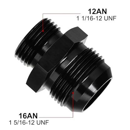 EVIL ENERGY 16AN Flare to 12AN ORB Male 2PCS Fuel Rail Adapter Fitting Black - size: 12AN ORB to 16AN