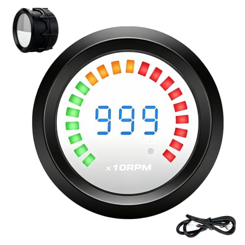 2" 52mm Tachometer Gauge with Voltage Display, 0-10000 RPM