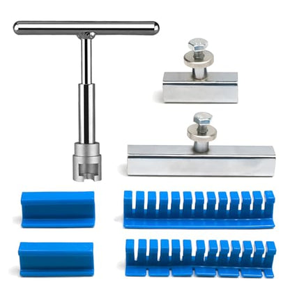 Paintless Dent Removal Kit, 1 x T-bar Puller & 4 x Puller Lines & 2 x Stainless Steel Grooves, Professional PDR Tool Set for Car Dent Repair on Doors, Hoods & Body Panels - size: Dent Puller Kit-7 Pack