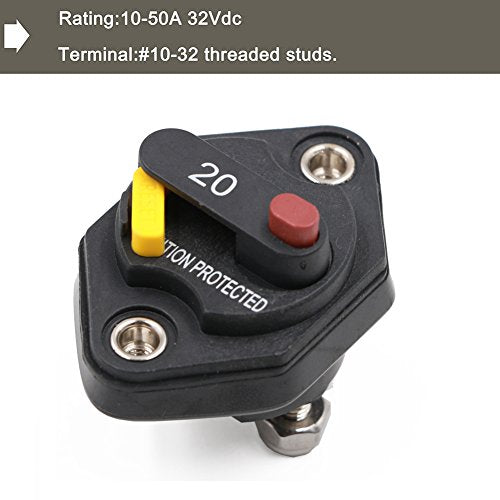 20 Amp Panel Mount Circuit Breaker 12V - 32V DC IP66 - color: Panel Mount, size: 20A
