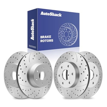 AutoShack Front & Rear Drilled & Slotted Silver Zinc Coated Rotors, 4pcs - style: SILVER SHIELD PRO