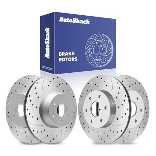 AutoShack Front & Rear Drilled & Slotted Silver Zinc Coated Rotors, 4pcs - style: SILVER SHIELD PRO