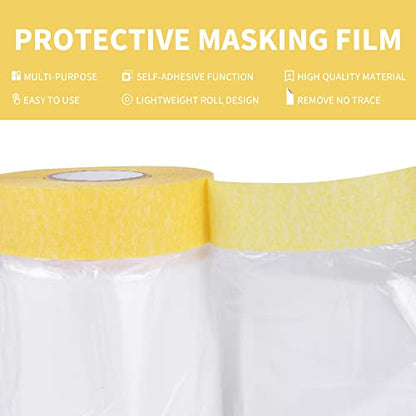 TAPEBEAR Pre-Taped Masking Film Tape and Drape 5feet x 90feet 3Rolls - size: 1400mm x 27m