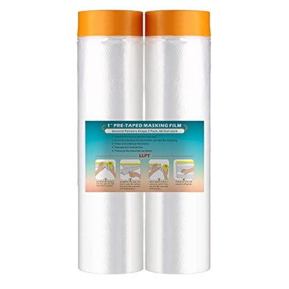 LLPT Pre-Taped Masking Film, 106.3" Unfolded x 66Ft, 0.27 Mil, 2 Pack - size: 106.3 Inch x 66 Ft
