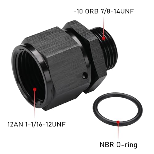 12AN Female Flare Swivel to 10AN -10 ORB Male O-ring Boss Fuel Rail Fitting Adapter Straight Aluminum Black - color: Black, size: 12AN Female to -10 ORB Male
