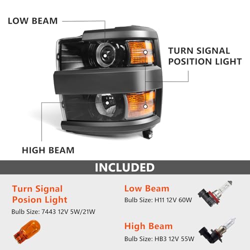 Headlight Fit for Chevy Silverado 2500HD 3500HD 2015-2019 Left - color: Black Housing, size: Left Driver Side