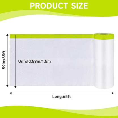Pre-Taped Masking Film 59" x 66' (4 Roll), Painters Plastic Sheeting with Tape for Overspray Protection,Painting Cover for Cars, Walls, Floors, Furniture - size: 59" x 66'