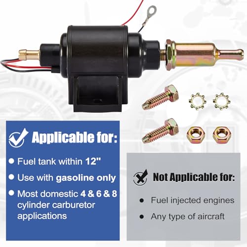 CarBole 4-7 PSI Electric Fuel Pump, Low Pressure 12V Inline Universal Diesel Gasoline Pump Compatible for Carburetors Trucks Boats Generator Engine Cars - size: 12V 4-7 PSI Gasoline Pump