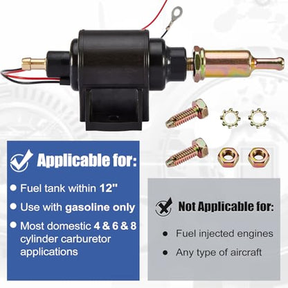 CarBole 4-7 PSI Electric Fuel Pump, Low Pressure 12V Inline Universal Diesel Gasoline Pump Compatible for Carburetors Trucks Boats Generator Engine Cars - size: 12V 4-7 PSI Gasoline Pump