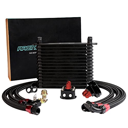 PIT66 Universal AN10 Engine Transmission Oil Cooler Compatible with Japanese Model Black 15 Row Aluminum with Filter Relocation Kit A Set - color: Black, size: 15 Row Japanese Model-A Set
