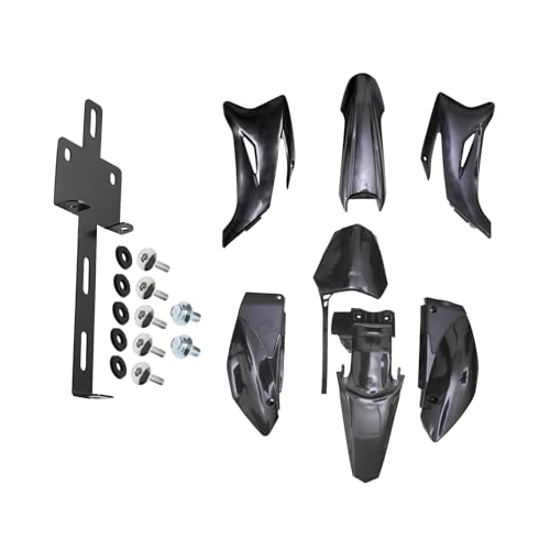 7pcs Complete Plastics Fender Kit + Front Fender Bracket for TTR110, TTR110E, SSR125TR, SDG 140cc-170cc Dirt Pit Bikes, Motorcycle Body Work Fairing Kit, Pre-Drilled, Easy Install (Black) - color: Black