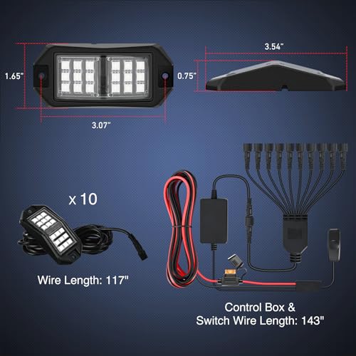 Nilight RGB LED Rock Lights Kit 10 PCS 18LED Wide Angle Wheel Well Light - color: RGB 18LED, size: 10 Pods