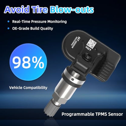 TPMS Sensors 1-Pack, Programmable Tire Pressure Monitoring System Sensors, 315MHz & 433MHz Dual Frequency, Covers 98% of Vehicles, Compatible Only with Caiwongtech Programming Tool (1pc)