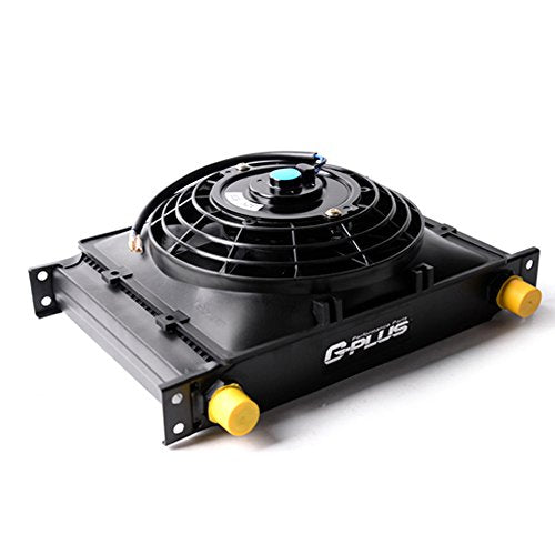 Universal 28 Row 10AN-10AN Aluminum Engine Transmission Oil Cooler + 7" Fixed Engine Cooling Fan