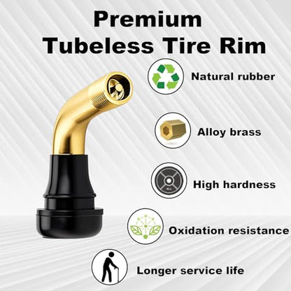 PVR70 Tubeless Tire Valve Stem, Tire Valve Curved Bent 90 Degree Angled, Brass Stem, Tire Rubber Nozzle Core Compatible with Tubeless Tire Rim, Motorcycle, Scooter, ATV (Pack of 6)