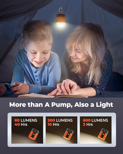 ETENWOLF AIR 3 Air Pump for Inflatables with 2600mAh Battery& Camping Light - color: Vivid Orange