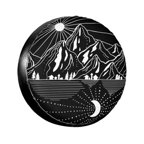 Spare Tire Cover Campsite Mountains with Sun Moon Wheel Tire Covers Waterproof Dust-Proof Wheel Tire Protector Weatherproof Tyre Covers Universal for RV SUV Truck Trailer Off-Road Car Camping 14 Inch - color: Mountain River3, size: 14" for tire diameter 2