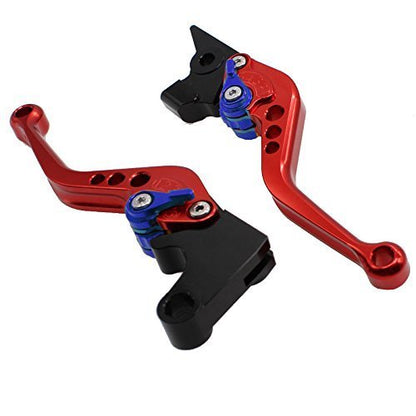 FXCNC Adjustable Brake Clutch levers fit for Banshee 350 2002-2006, Blaster YFS200 2004-2006, Raptor YFM660 2001-2006, YZ125/250 1994-1995,TTR125L/LE/LW 2000-2016, XT660/R/X 2004-2013 - color: Red Lever with Blue Adjuster