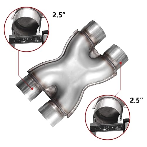 Exhaust X Pipe 2.5 Inch Inlet,Stainless Steel Universal X Pipe 2.5" Inlet 2.5" Outlet 12" Long for Smoother Exhaust Pipe,Dual 2 1/2 Inch Crossover X Pipes Exhaust Tip - size: 2.5''X Pipe, style: X PIPE