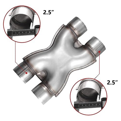 Exhaust X Pipe 2.5 Inch Inlet,Stainless Steel Universal X Pipe 2.5" Inlet 2.5" Outlet 12" Long for Smoother Exhaust Pipe,Dual 2 1/2 Inch Crossover X Pipes Exhaust Tip - size: 2.5''X Pipe, style: X PIPE