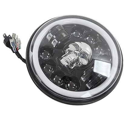 Motorcycle Headlight, Skull Head Pattern Dustproof Waterproof Motorcycle Round Headlamp White Lighting for Modification (Pokerty9Bq0QkCfX)