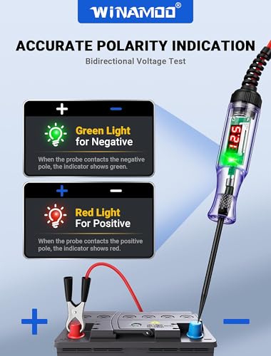 WINAMOO Test Light Automotive 5-90V Digital LED Circuit Tester with Voltage Display, Auto Bidirectional Voltage Tester, Electric Test Pen with Extended Spring Wire & Probe for Car RV Fuse Checker