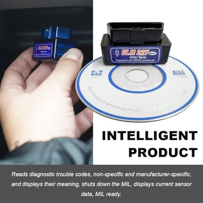 KVAEY OBDII Car Auto Diagnostic Scanner, ELM327 Automotive Bluetooth Scan Tool and Code Reader, Professional Car Bluetooth Engine Fault Code Reader, Universal Car Accessories (Black & Blue) - color: Black & Blue, size: 1 PCS
