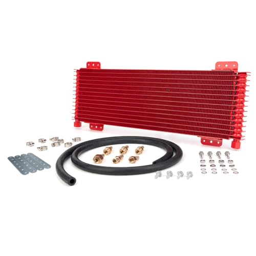 Low Pressure Drop Transmission Oil Cooler LPD47391 4739 40,000 GVW with Mounting Hardware (Red) - color: red