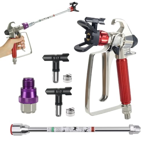 Airless Paint Sprayer Gun with 2pcs 517 Spray Nozzle Tips, a Spray Gun Swivel Connector and 12" Painted Extension Pole for Spraying Machine - color: D-spray gun 827