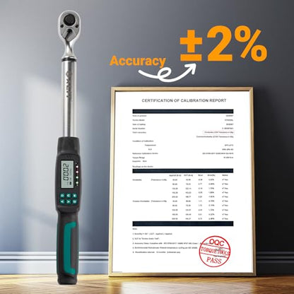 1/2" Digital Torque Wrench 4.4-147.5 ft-lb/6-200 Nm, ±2% Accuracy, LED & Buzzer Alerts, 4 Units, Industrial CR-V Steel, Calibration Report & Protective Case for Car, Motorcycle, Bike Repair - size: 1/2", 4.4-147.5 ft-lb (6-200 Nm)