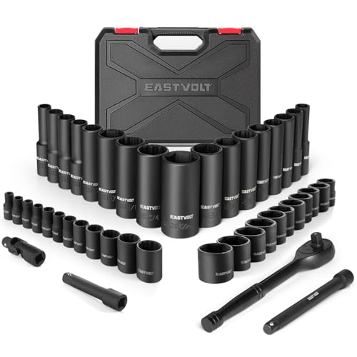 Eastvolt 46 Pieces Drive Socket Ratchet Wrench Set, Mechanic Tool Kits with 72 Teeth Reversible Ratchet, Extension Bar Set and Storage Case, Metric/SAE - size: One Size