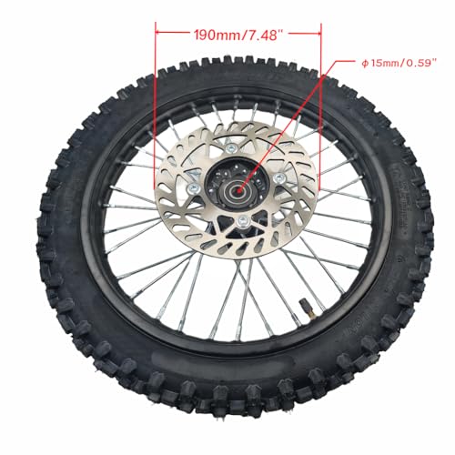 19 "Front Wheel Rim Tire Assembly for Dirt Bike 100-19 15mm axle Front Wheel Rim Tire Fits 50cc-125cc dirt bike TTR SSR CRF Apollo Includes brake disc.
